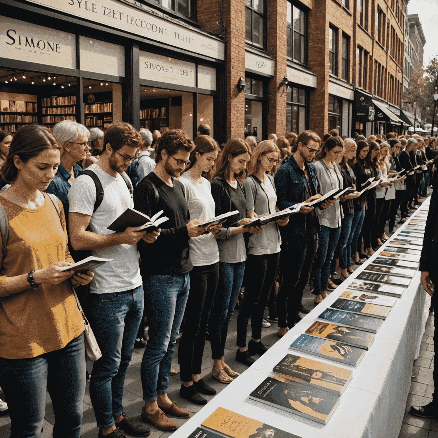 Imagem de uma fila de fãs esperando para ter seus livros autografados por Simone Tebet em um evento de lançamento