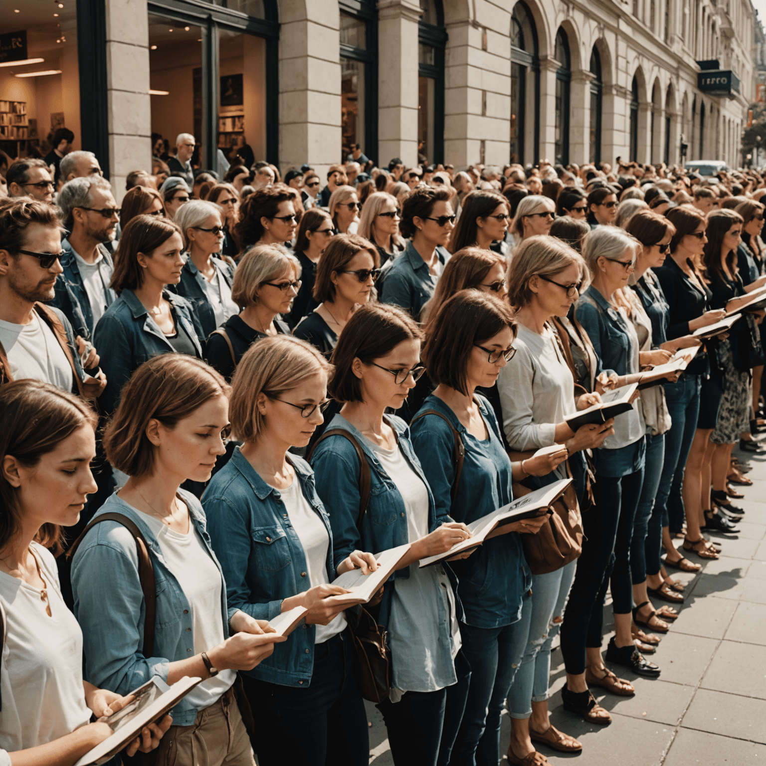 Imagem de uma fila de fãs esperando para ter seus livros autografados por Simone Tebet em um evento de lançamento